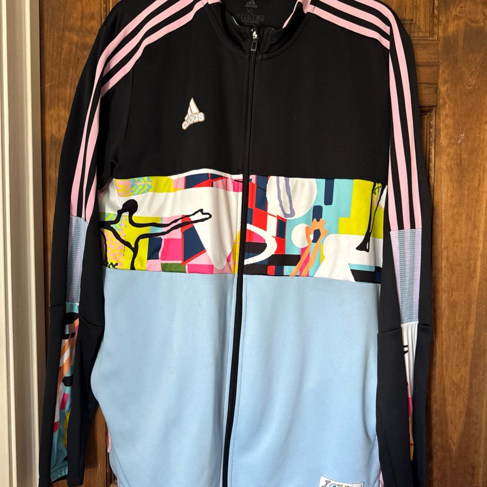 adidas Colorblock Graphic Zip-Up Jacket - Black/Pink/Light Blue